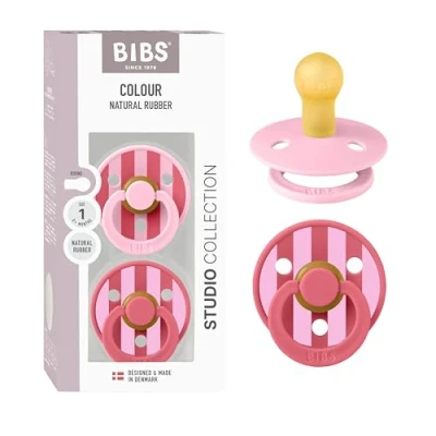 Afbeelding van BIBS Colour Studio Speen verpakking van 2 stuks. BPA vrij, Ronde speen. Natuurlijk rubberlatex, Geproduceerd in Denemarken, Maat 1 (0 6 maanden), Block Baby Pink Coral