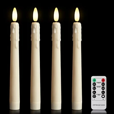Afbeelding van Yunsheng 4 stuks led staafkaarsen met afstandsbediening en timer, op batterijen werkende flikkeren, dimbaar, warmwit, vlamloze spitse kaarsen, raamkaarsen druppelwas look, 3D lont licht,