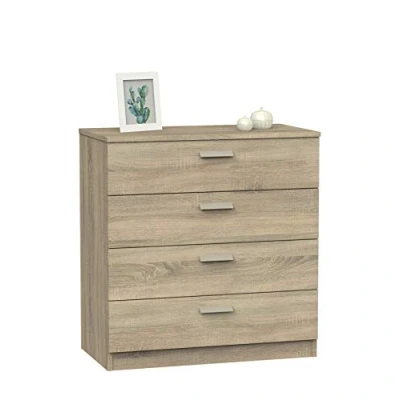 Afbeelding van MUEBLES PITARCH Commode met 4 metalen rails, slaapkamercommode, eiken Cambrian, 78 x 74 40 cm (H B D), symfonier collectie Tibet