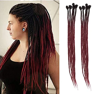 Afbeelding van Dsoar 24inch Ombre Dreadlocks Extensions voor Vrouwen/Mannen 10 Strengen Synthetische Dreads Handgemaakte Gehaakte Vlechten Haar Jamaica Reggae Locs(Ombre Zwart en Bourgondië)