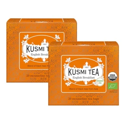 Afbeelding van Kusmi Tea Set van 2 blikken Biologische Engelse Ontbijt thee Melange Aziatische zwarte Doosjes met 20 mousseline theezakjes