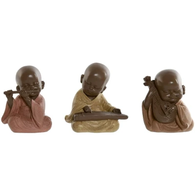 Afbeelding van Decoratieve figuren Home ESPRIT Oranje Koraal Limoen Hars Monnik Orientaals 10 x 7 11 cm (3 Stuks)