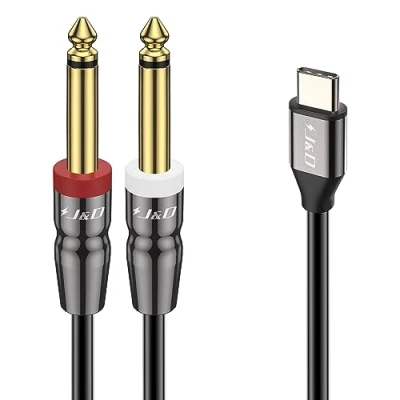 Afbeelding van J&amp;D USB C naar Dubbele 6.35mm 1/4 inch TS Stereo Audio Y Splitterkabel voor Ssmartphone, Tablet, Laptop, Versterker, Luidspreker en Mengpaneel, 1 Meter