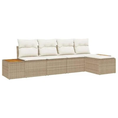 Afbeelding van vidaXL 5 delige Tuin Sofa Set met Kussens Beige Poly Rattan Acacia