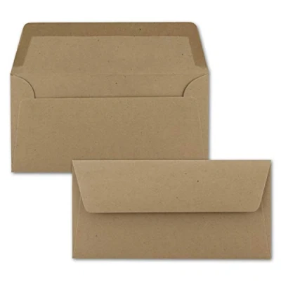 Afbeelding van Enveloppen, 50 x kraftpapier, DIN lang, bruin, eco, nat plakken, 11 22 cm, 120 g/m² brede sluitlus, gerecycled papier, van NEUSER PAPIER