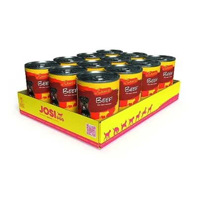 Afbeelding van JosiDog Beef in Sauce (12 x 415 g) fijn hondenvoer met rundvlees saus vitamine D3 &amp; E premium natvoer voor volwassen honden volledig voer Powered by JOSERA 12 stuks