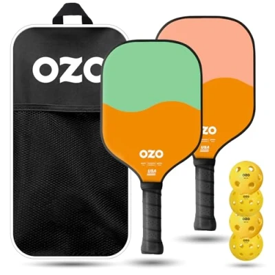 Afbeelding van OZO Pickleball Set van 2 paddles + 4 ballen Spark Inceptra Gelato Pistache &amp; Meloen Aardbei (Beginner Control Paddles) injectieballen (2 x Indoor Outdoor) Draagtas