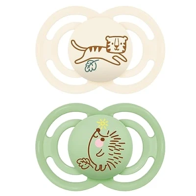 Afbeelding van MAM Perfecte fopspeen in set van 2, voor een gezonde tand en kaakontwikkeling, babyfopspeen duurzame biologisch hernieuwbare materialen, met fopspeenbox, 6 16 maanden, tijger/egel