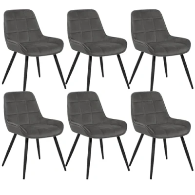 Afbeelding van WOLTU Set van 6 eetkamerstoelen, fluwelen relaxstoelen, ergonomische Scandinavische stoelen met rugleuning voor woonkamer, keuken, slaapkamer, donkergrijs, BH331dgr