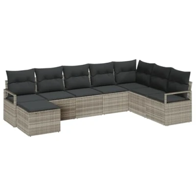 Afbeelding van vidaXL 8 delige tuinsofa set met kussens lichtgrijs poly rattan