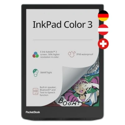 Afbeelding van PocketBook E book reader &#039;InkPad Color 3&#039; (Duitse versie) 32 GB geheugen, IPX8, Bluetooth, geluidsluidspreker, 19,81 cm (7,8 inch) Ink Kaleido 3 kleurendisplay Stormy Sea