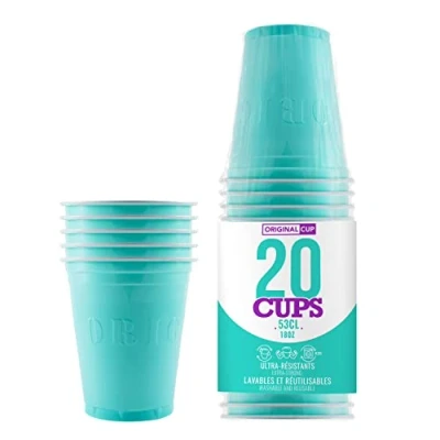 Afbeelding van Set van x20 officiële originele Turquoise bekers 53cl American Cups Bier Pong Premium kwaliteit Herbruikbare plastic Hand en machinewas OriginalCup®