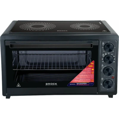 Afbeelding van Brock Electronics Elektrische Mini Oven 50L Met 2 Keramische Kookplaten Vrijstaande Convectie Grill En 1800W Zwart