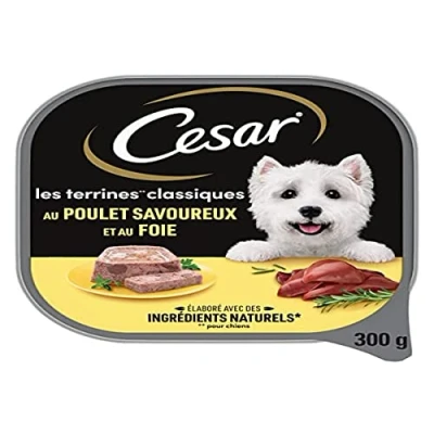 Afbeelding van CESAR Hondenvoeding, set van 20 schalen à 300 g, hondenvoer Les Terrine Classiques met lekkere kip en lever, natvoer voor honden