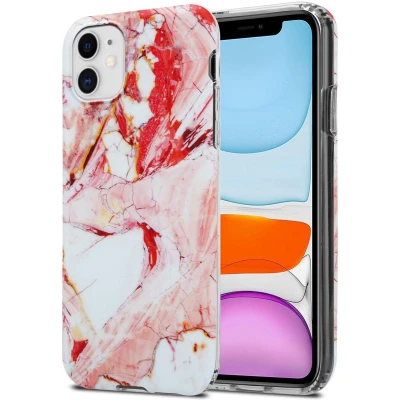 Afbeelding van Cadorabo Hoesje geschikt voor Apple iPhone 11 in Wit Roze Marmer No. 20 Beschermhoes gemaakt van TPU siliconen Case Cover met mozaïek motief