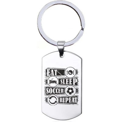 Afbeelding van Sleutelhanger RVS Eat Sleep Soccer Repeat