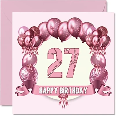 Afbeelding van Leuke 27e verjaardagskaarten voor vrouw verjaardagsballonnen gelukkige verjaardagskaart zoon dochter broer zus oom tante nichtje neef neef, 145 mm x wenskaarten,