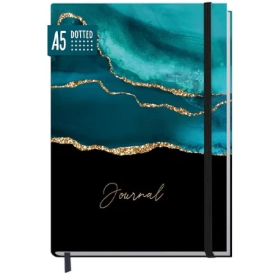 Afbeelding van paper&amp;you® Bullet Journal gestippeld A5 met elastiek [Shiny Teal] 156 pagina&#039;s notitieboek, agenda duurzaam &amp; klimaatneutraal