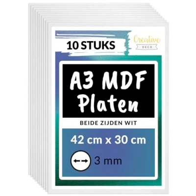 Afbeelding van Creative Deco 10 x A3 MDF platen Wit aan beide zijden 420 300 3 mm Dunne houten Perfect voor laser, CNC router, modelbouw, figuurzaag