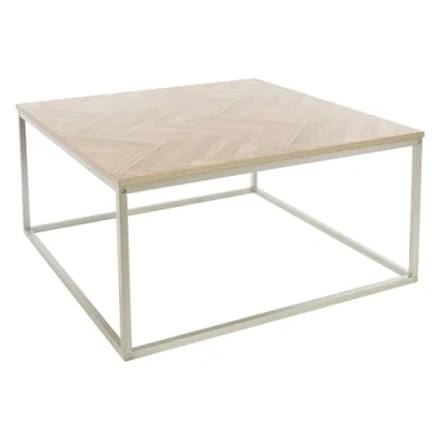 Afbeelding van Salontafel 80x40 cm visgraatmotief eiken look met stalen frame ML design