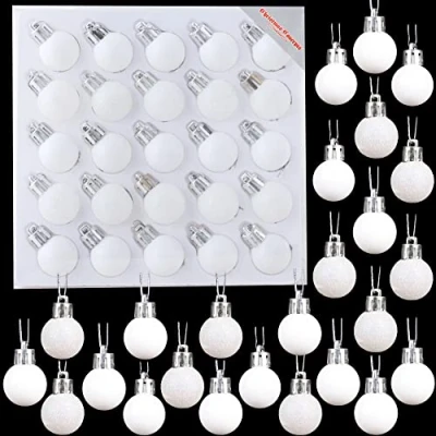 Afbeelding van Christmas Concepts® Pakket van 25 25mm Mini Kerstboomballen Glanzende, Matte en Glitter Versierde Kerstballen (Wit)