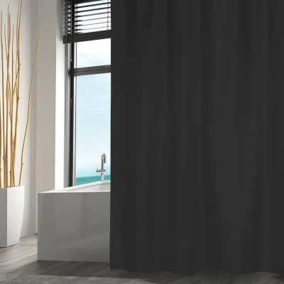 Afbeelding van MSV Douchegordijn met ringen zwart gerecycled polyester 180 x 200 cm wasbaar Voor bad en douche