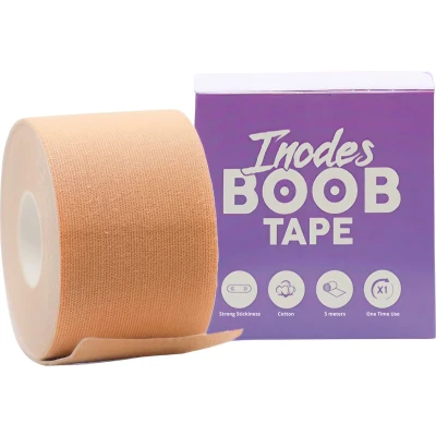 Afbeelding van Inodes Boob Tape 5 Meter (5,0 cm breed) Sandy Boobtape Plak BH Strapless + Inclusief tepelcovers