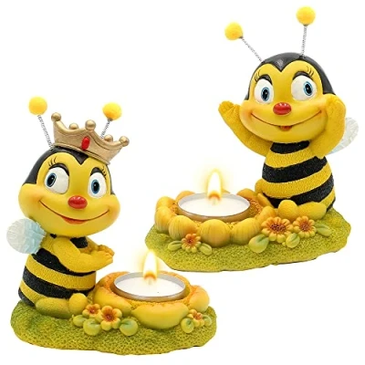 Afbeelding van Decoratieve figuur bijenpaar met theelichthouder, set van 2, tuindecoratie, polyresin, grootte: L/B/H ca. 7 x 11,5 12,5 cm