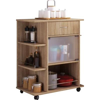 Afbeelding van Pocis keukenmodule op wielen eik decor.