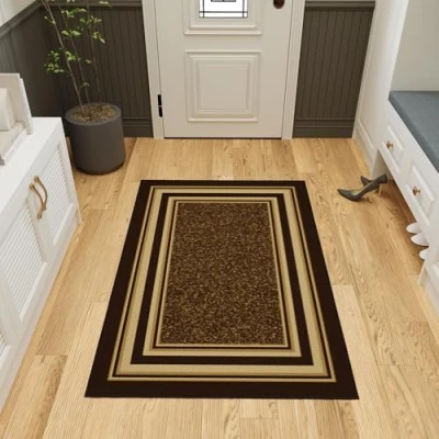 Afbeelding van Ottomanson Ottohome Collection Hedendaags omzoomd design rubberen achterloper, 100 cm x 150 cm, bruin