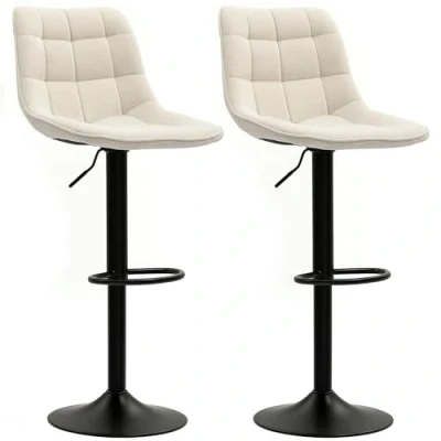 Afbeelding van HOMCOM Barkrukken, set van 2, gestoffeerde barstoel met rugleuning, stalen frame, chenille look, in hoogte verstelbare keukenstoelen voetensteun, 360 draaibaar, voor keuken, woonkamer, beige