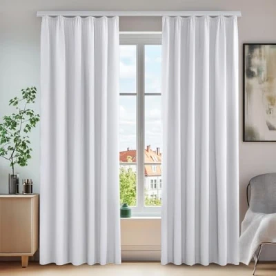 Afbeelding van Deconovo Set van 2 thermische verduisteringsgordijnen voor keuken, woonkamer, balkon, plooiband, slaapkamer, huis, parelgrijs, 140 x 210 cm