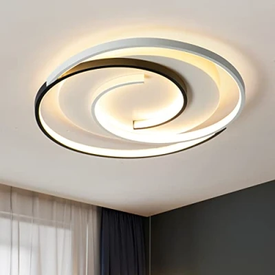 Afbeelding van Moderne LED plafondlamp 36W 50cm met afstandsbediening geometrie rond zwart en wit dimbaar inbouw voor woonkamer slaapkamer keuken