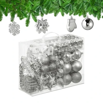 Afbeelding van Relaxdays kerstballen kerstboomballen kerstbooomversiering set van 100 onbreekbaar zilver