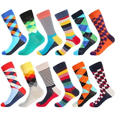 Afbeelding van Fun kledingsokken Voor Heren, Kleurrijke Funky Sokken Mannen, Fancy Nieuwigheid Grappig Patroon Casual Gekamde Katoenen Kantoorsokken, Coole Gekke Halverwege de Kuit Uniek en Opvallend (12 Pairs Pattern 7)