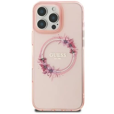 Afbeelding van Guess GUHMP16SHFWFCP iPhone 16 6.1&quot; roze/roze hardcase IML Flowers Wreath MagSafe