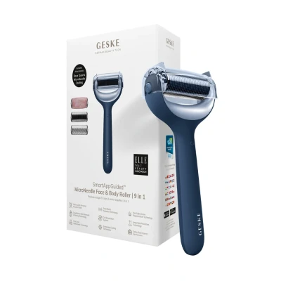Afbeelding van GESKE SmartAppGuided™ MicroNeedle Face &amp; Body Roller 9 in 1 rozenkwarts Elektrische dermaroller Microneedling apparaat Schoonheidsroller voor gezicht en lichaam