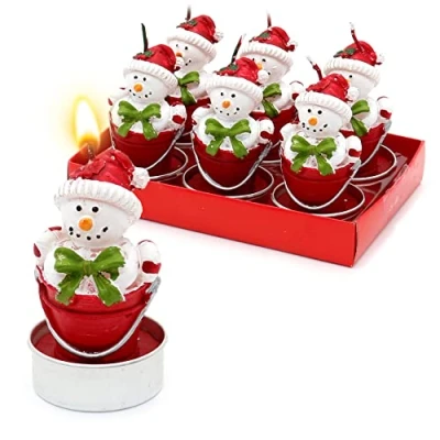 Afbeelding van Dekohelden24 Set van 6 sneeuwpop in emmer, afmetingen per theelicht L/B/H: 4 x 7 cm, cm