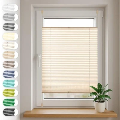 Afbeelding van Sonello Plisségordijn Klemmfix zonder boren 40cm x 120cm beige rolgordijnen met klembeugel Plissé voor raam/deur geplooide klemmen ondoorzichtig inkijkbescherming zonwering rolgordijn