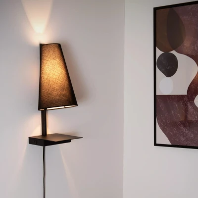 Afbeelding van Lucide GREGORY Wandlamp 1xE27 Met USB oplaadpunt Zwart