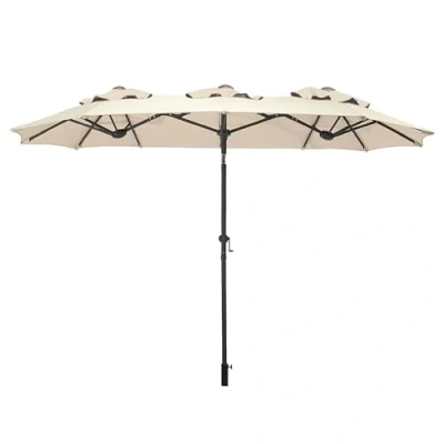 Afbeelding van Dubbele parasol met zwengel, 300 x 150 cm, antraciet of natuur, XL, tuinscherm knikscharnier, zonnebescherming, UV 50+, voor balkon, terras, tuin, groot, verstelbare hellingshoek, naturel, 302
