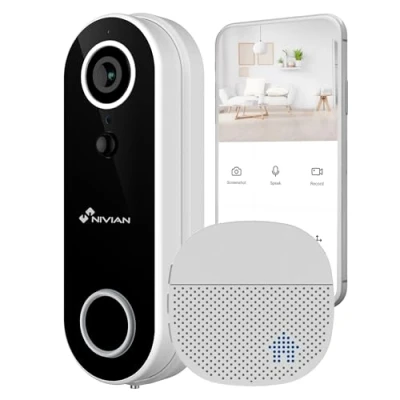 Afbeelding van Nivian IPC DB1 draadloze 2MP Full HD smart Wi Fi deurbel voor buiten met accu, IR nachtzicht, PIR, microSD en 2 weg audio gratis Tuya applicatie