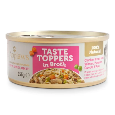 Afbeelding van Applaws Taste Toppers in Bouillon 6 x 156 g Kip met Zalm, Pompoen, Wortelen &amp; Erwten