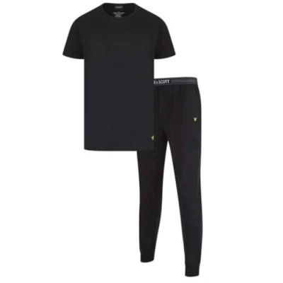 Afbeelding van Lyle &amp; Scott Pyjama Cash Katoen T shirt Broek met manchetten Loungewear Set, Zwart, S