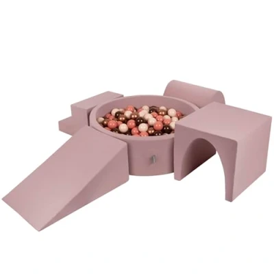 Afbeelding van KiddyMoon Schuimspeelplaats Met Rond Ballenbad (300 Ballen) Ballenbakken Voor Baby&#039;s Speelbad Hindernisbanen, Erika:Bruin/Koper/Pastel Beige/Zalm Roze