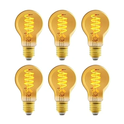Afbeelding van Amazon Basics Ledlampen, 6 stuks, E27, antieke stijl, retro, amberkleurig glas, vintage, A60, 4 W (vervangt 25 W), 1800 K, ultrawarm licht