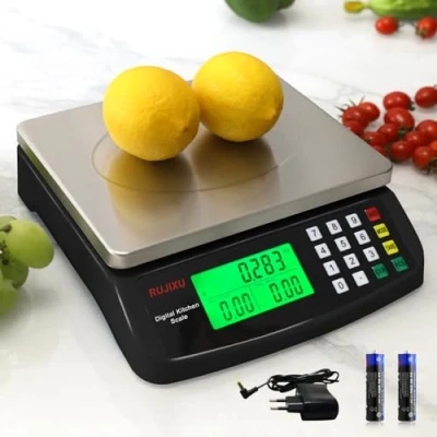 Afbeelding van Digitale keukenweegschaal van roestvrij staal, 30 kg, professionele levensmiddelenweegschaal, ideaal voor bakkerijen, kantines en keukens, met lcd display, tarra functie