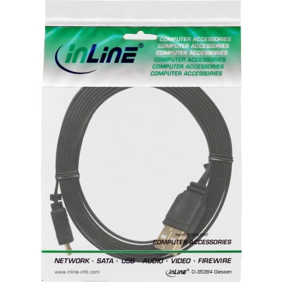 Afbeelding van USB Micro B naar A platte kabel USB2.0 tot 1A / zwart 2 meter