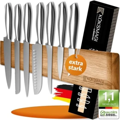Afbeelding van KÖKSMAGI® Magneetstrip mes OSKAR (40 cm) magnetische messenlijst van hout met extreem sterke magneet voor zware messen zelfklevend (3M plakband) &amp; accessoires het boren