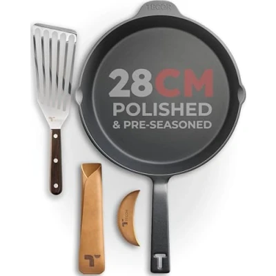 Afbeelding van TECOR gietijzeren koekenpan inductie 28 cm gepolijst, universeel, naturel Duurzame fornuizen Antiaanbak voor gewoon topkwaliteit cast iron pan